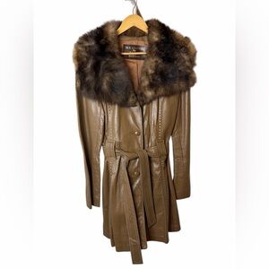 🤎 Vintage Penny Lane–Style Leather Coat w/ Plush Fur-Look Collar